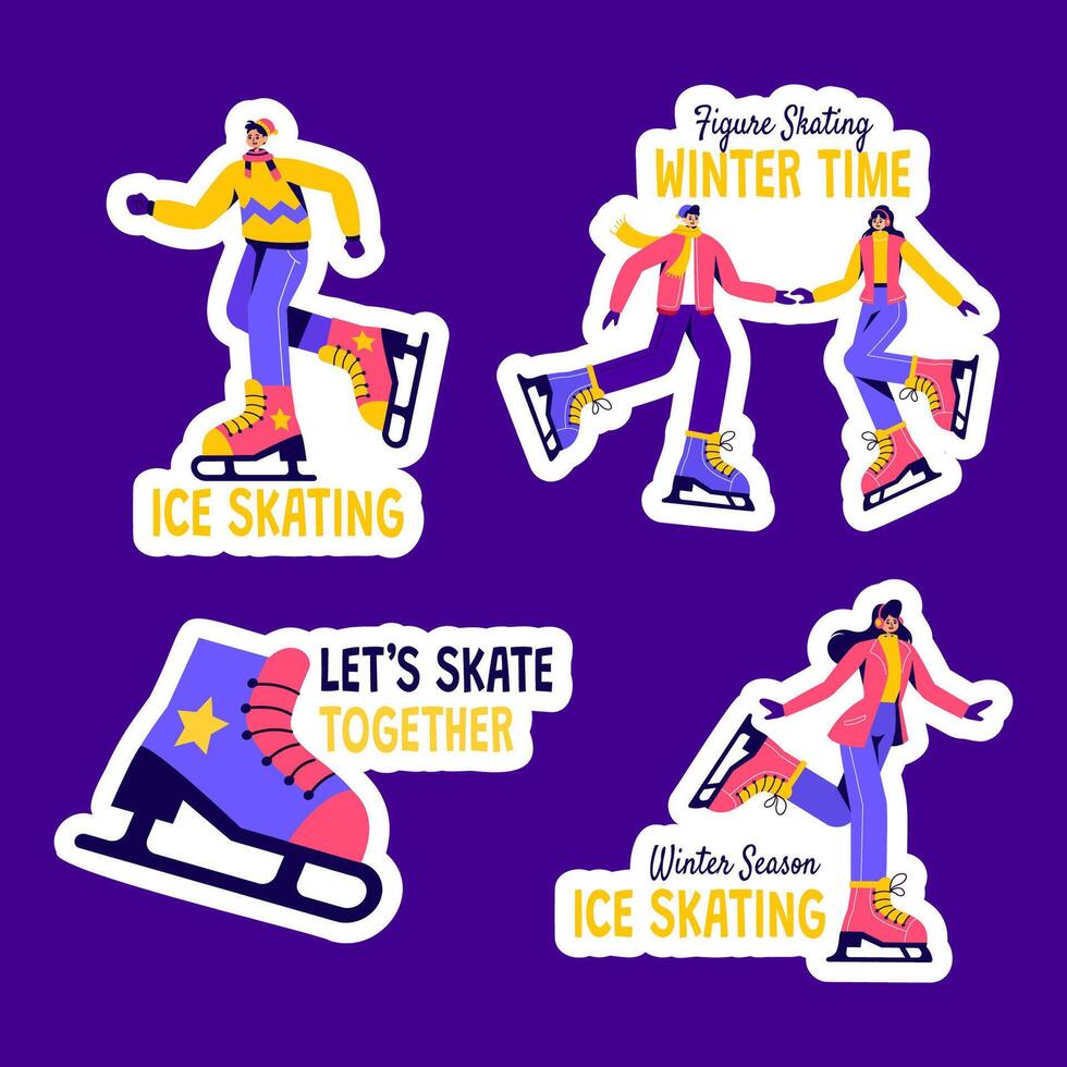 Ice Skating Label Flat Cartoon Hand Drawn Templates Background Illustration vector