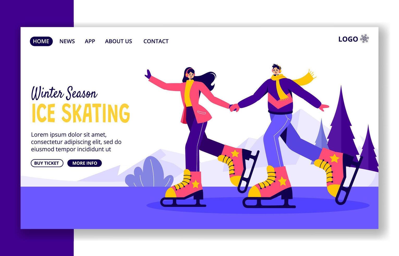 Ice Skating Social Media Landing Page Cartoon Hand Drawn Templates Background Illustration vector