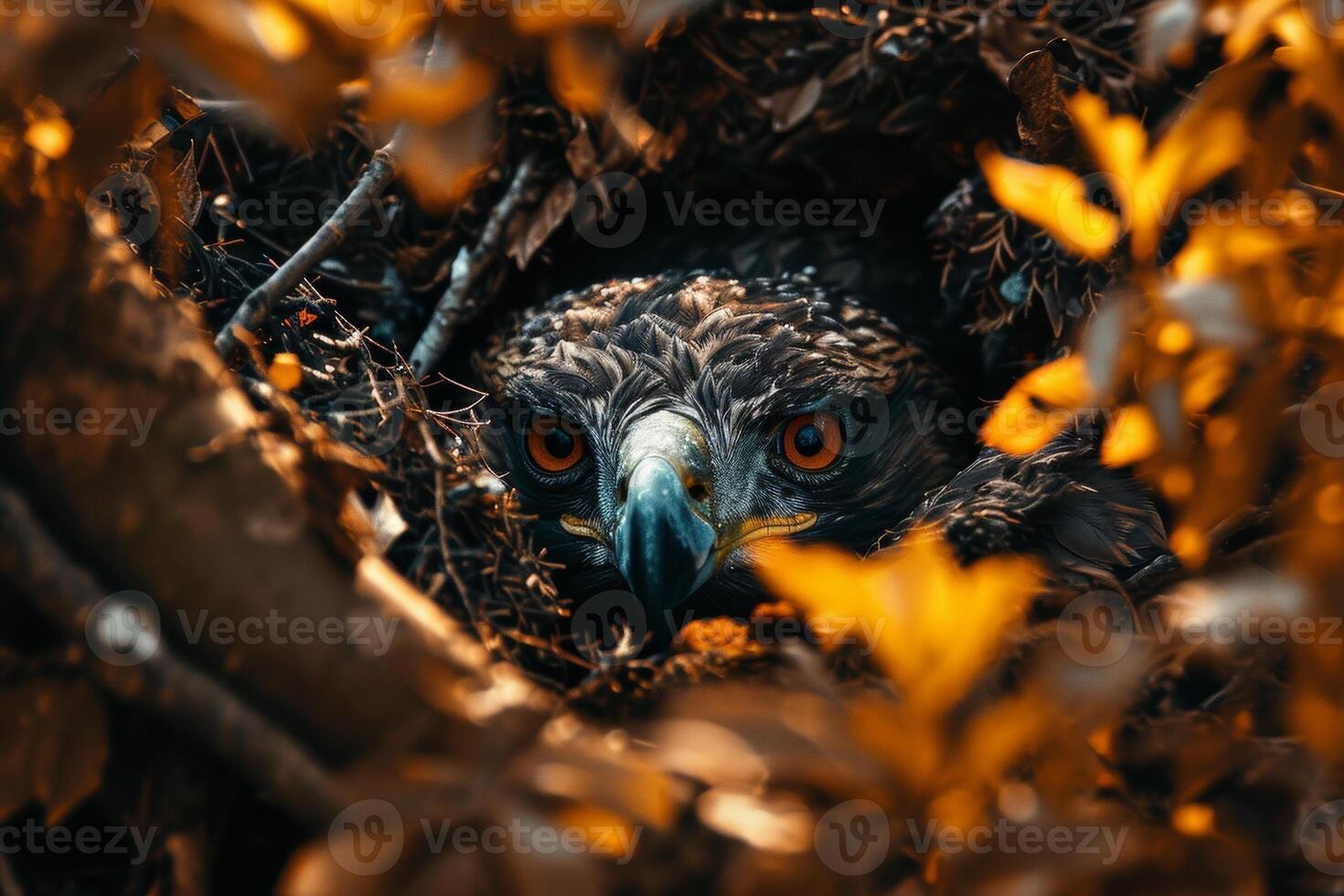 Javan Hawk Eagle bird on the rooted in natural habitat photo