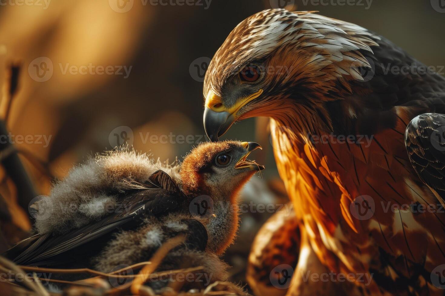 Javan Hawk Eagle and its chicks in natural habitat photo