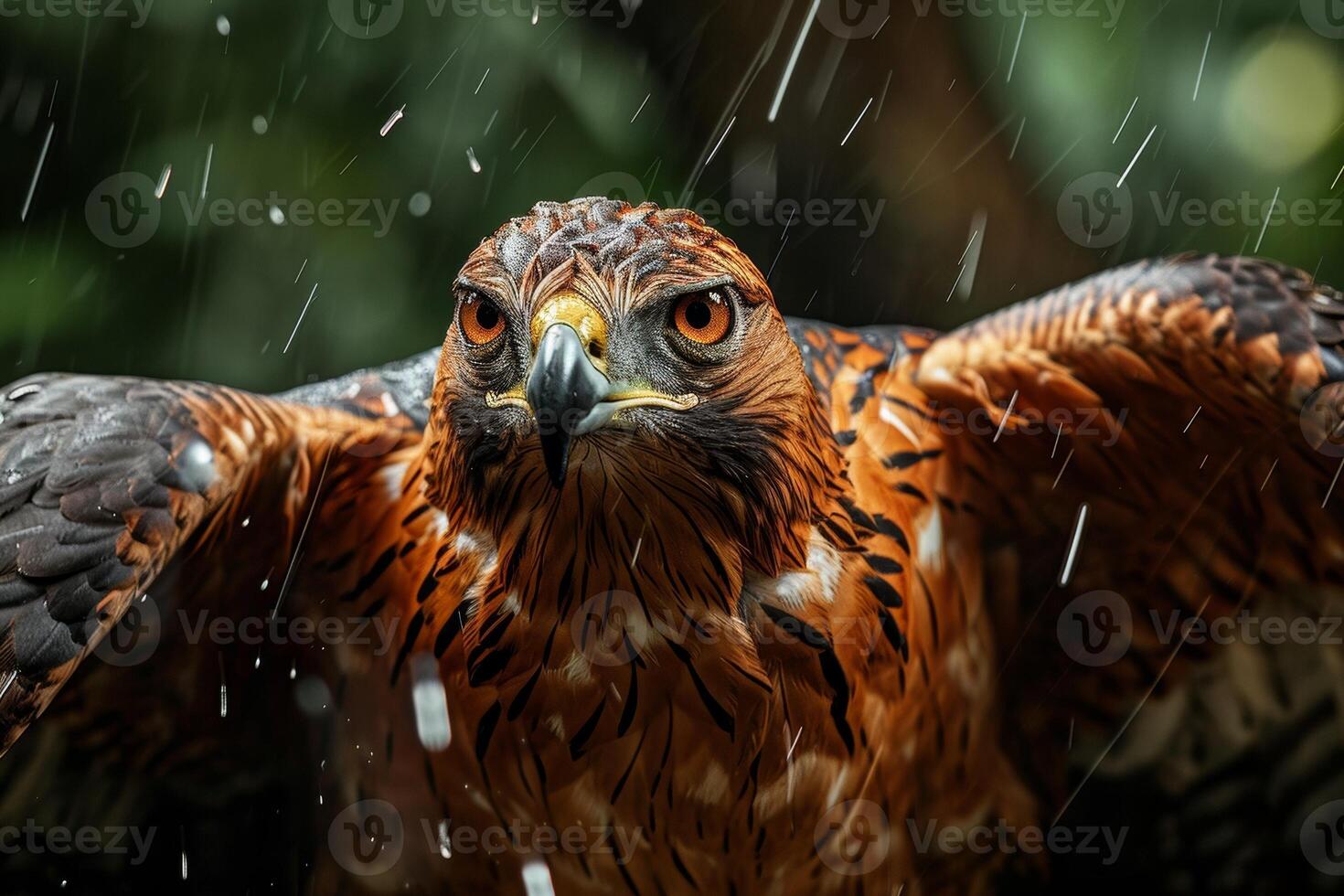 Javan Hawk Eagle bird in the rain in natural habitat photo