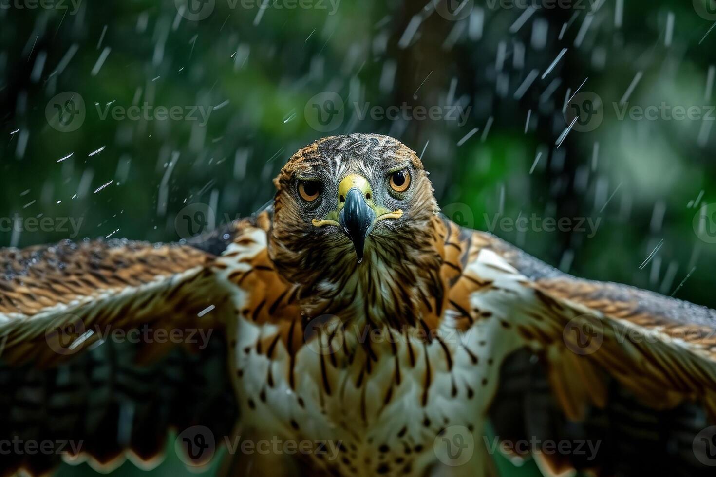 Javan Hawk Eagle bird in the rain in natural habitat photo