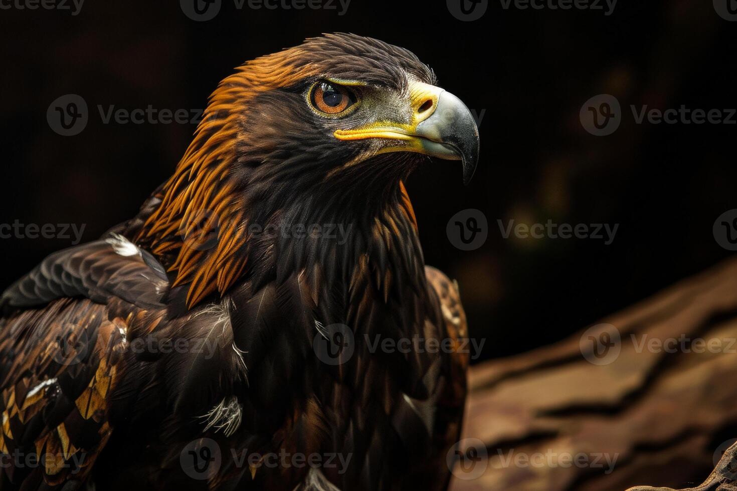 Black Kite Eagle bird on the rooted in studio isolated on black background photo