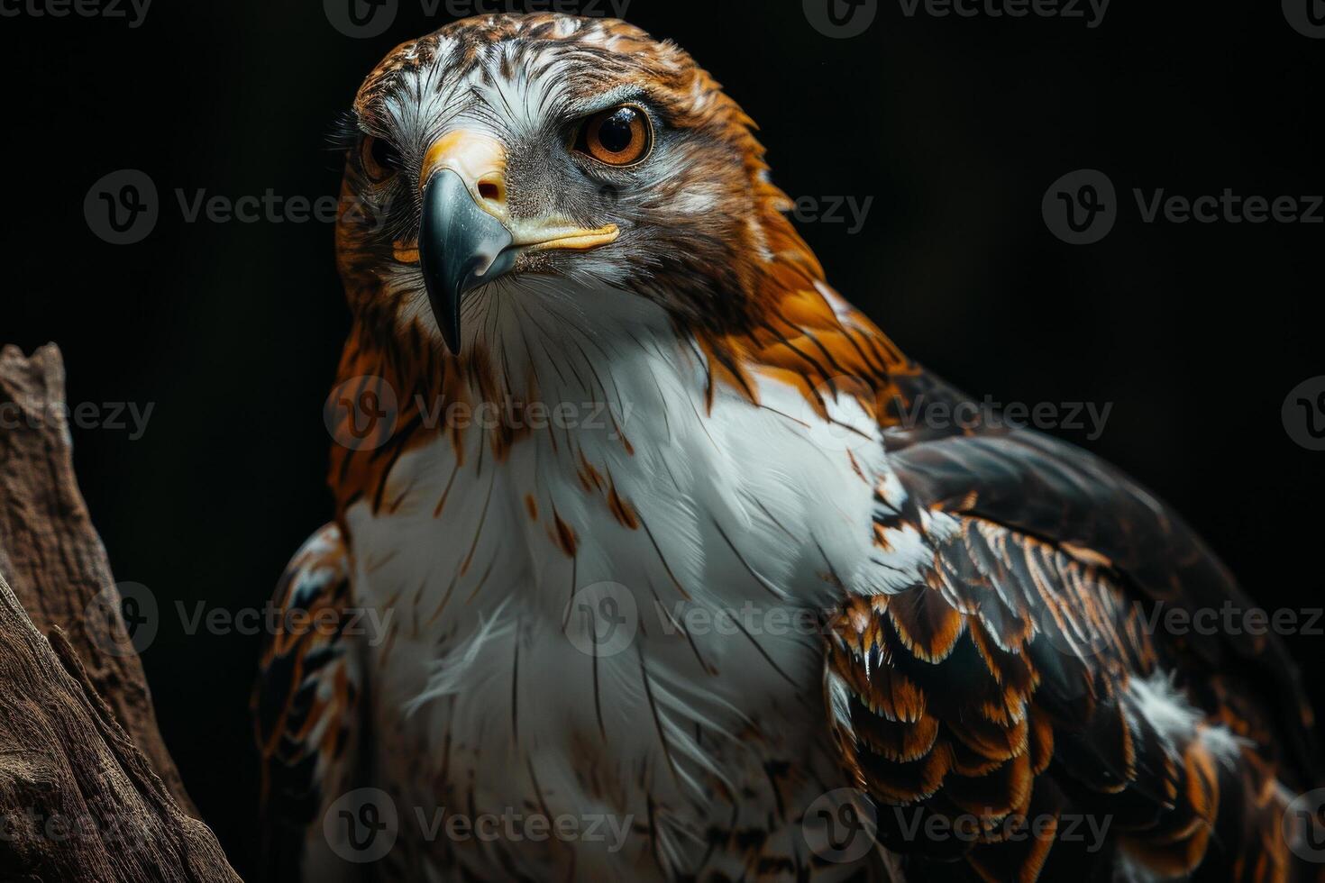 Bonelli's Eagle bird on the rooted in studio isolated on black background photo