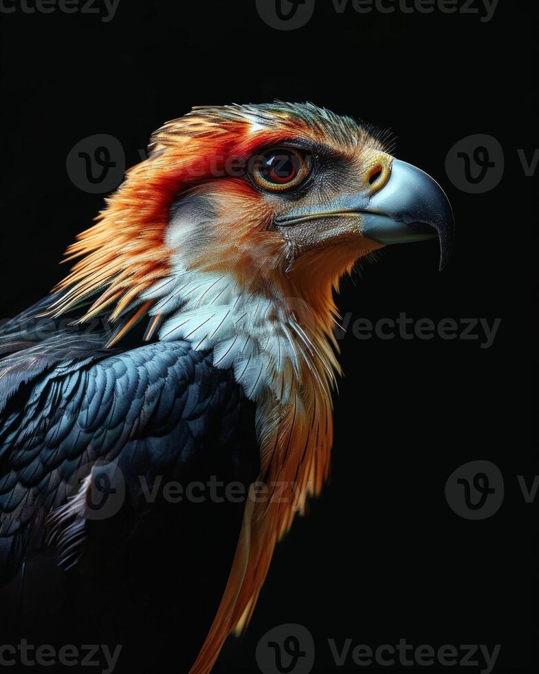 Crested Serpent Eagle bird in studio isolated on black background photo