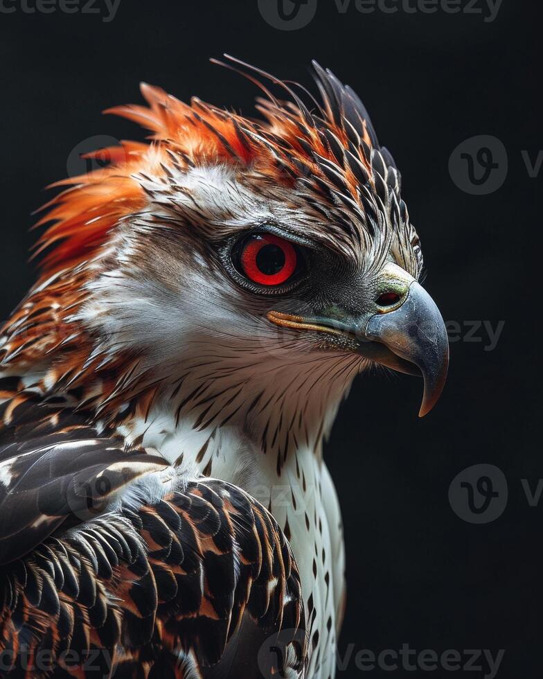 Crested Serpent Eagle bird in studio isolated on black background photo