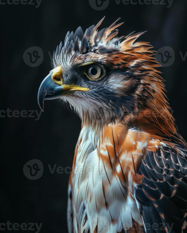 Crested Serpent Eagle bird in studio isolated on black background photo