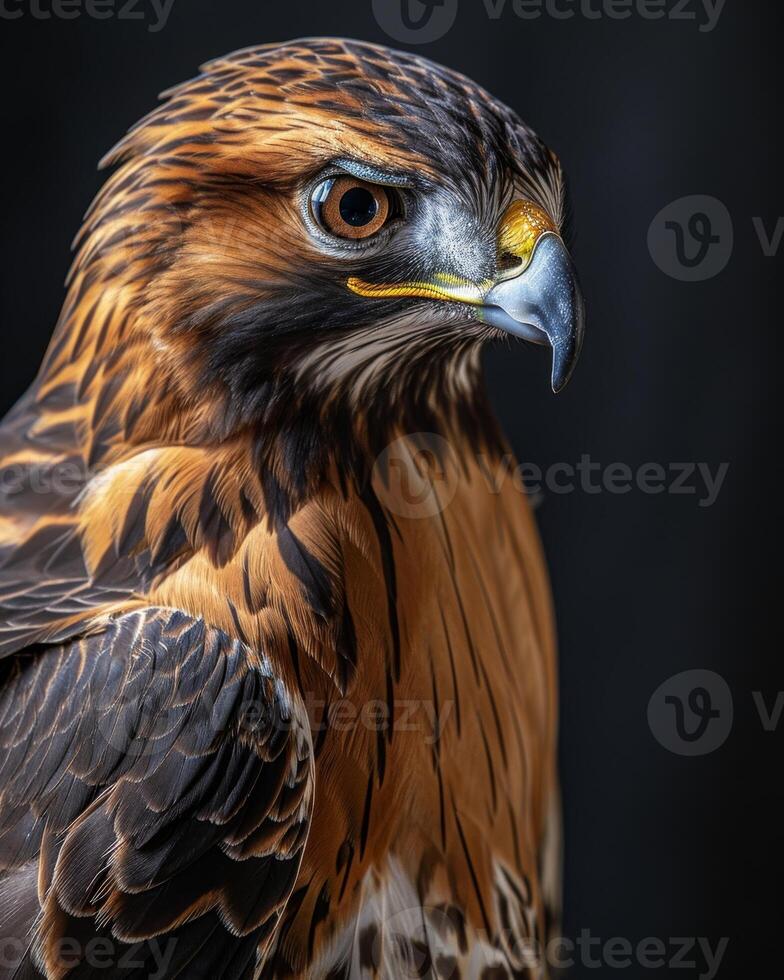 Red-tailed Hawk Eagle bird in studio isolated on black background photo