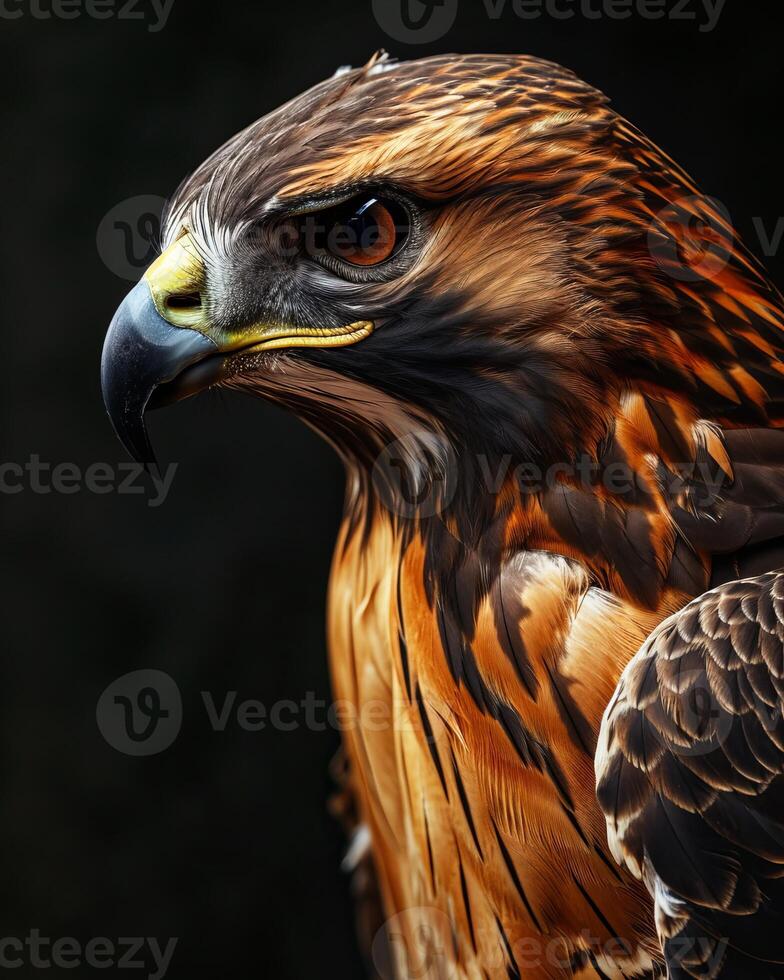 Red-tailed Hawk Eagle bird in studio isolated on black background photo