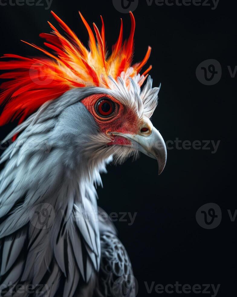 Secretary Eagle bird in studio isolated on black background photo