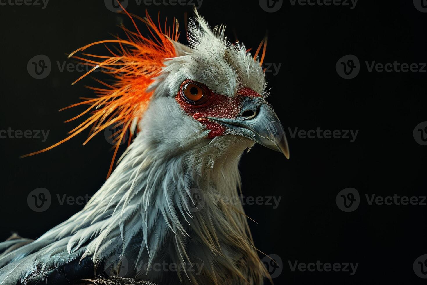 Secretary Eagle bird in studio isolated on black background photo