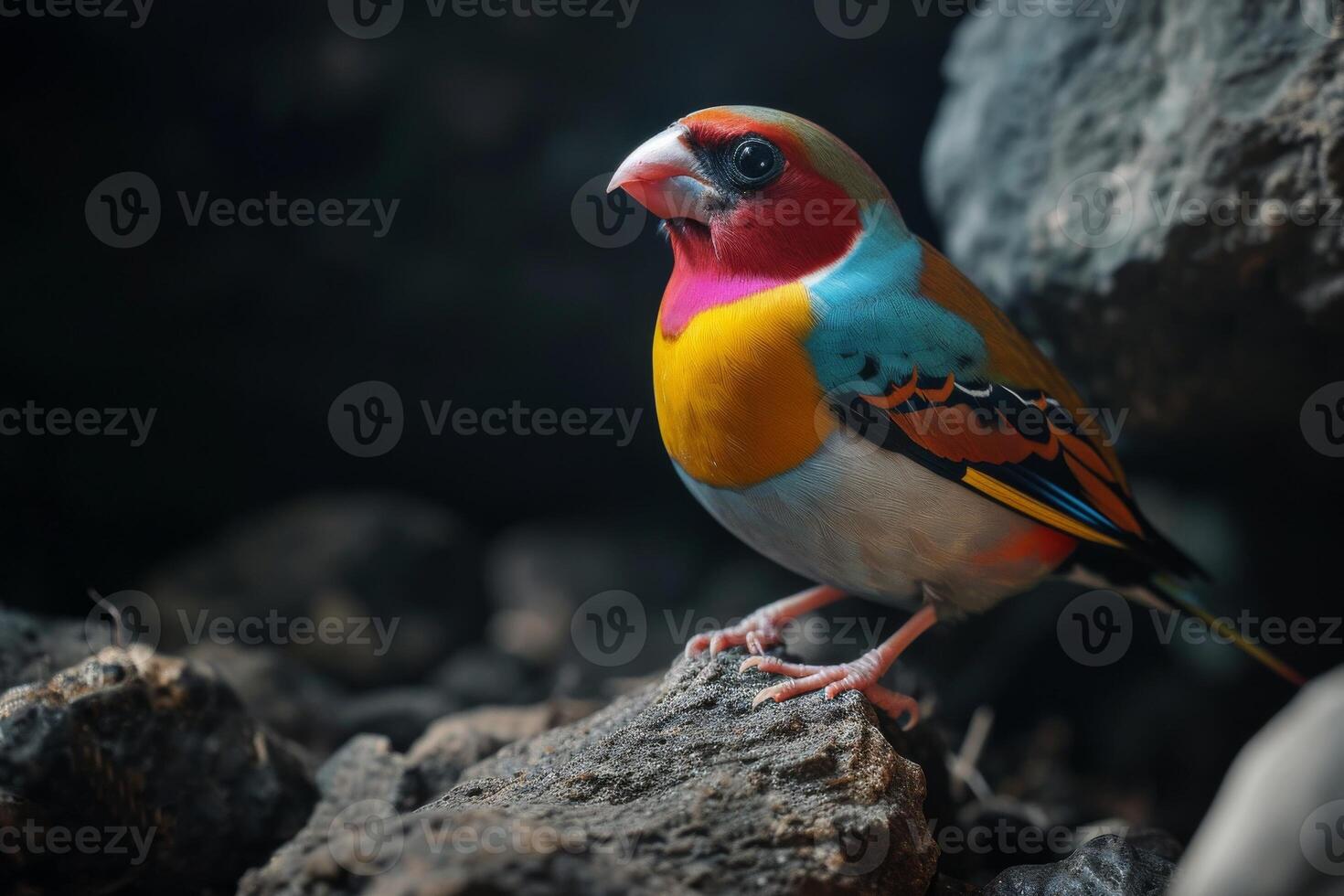 Lady Gouldian finch bird standing in the natural habitat photo