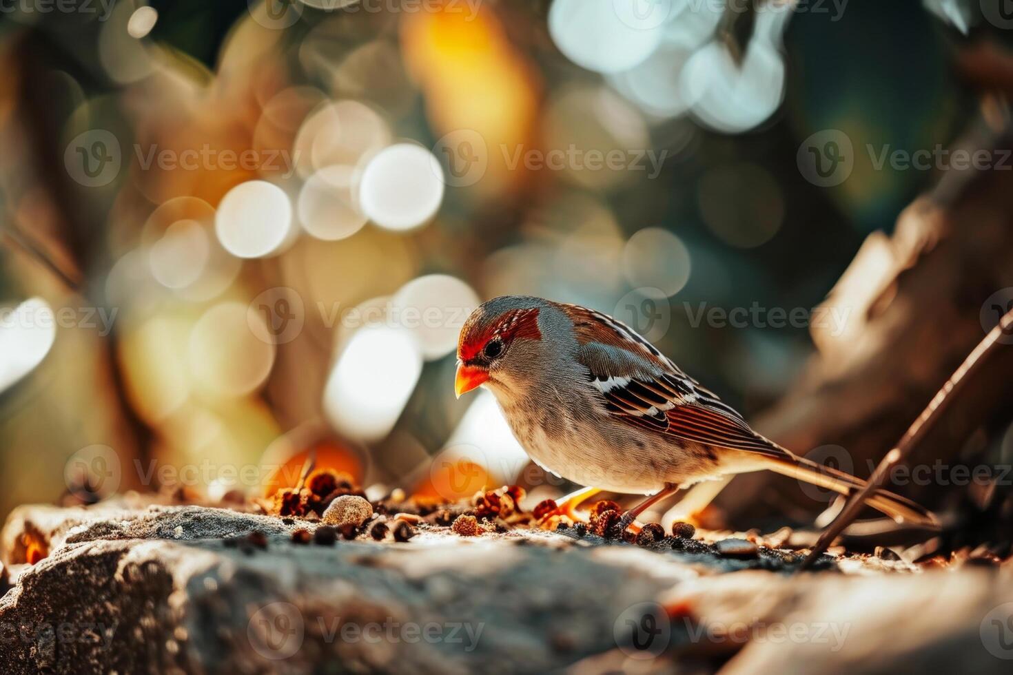 Zebra finch eating in the natural habitat photo