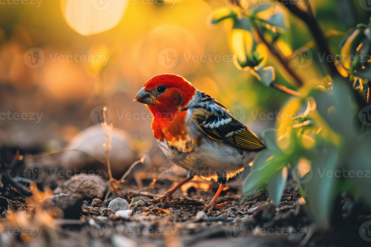 Red headed finch standing in the natural habitat photo