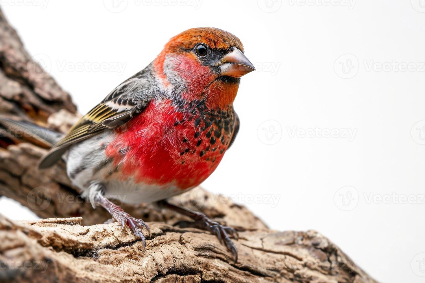 Finch bird standing on the rooted in studio isolated on white background photo