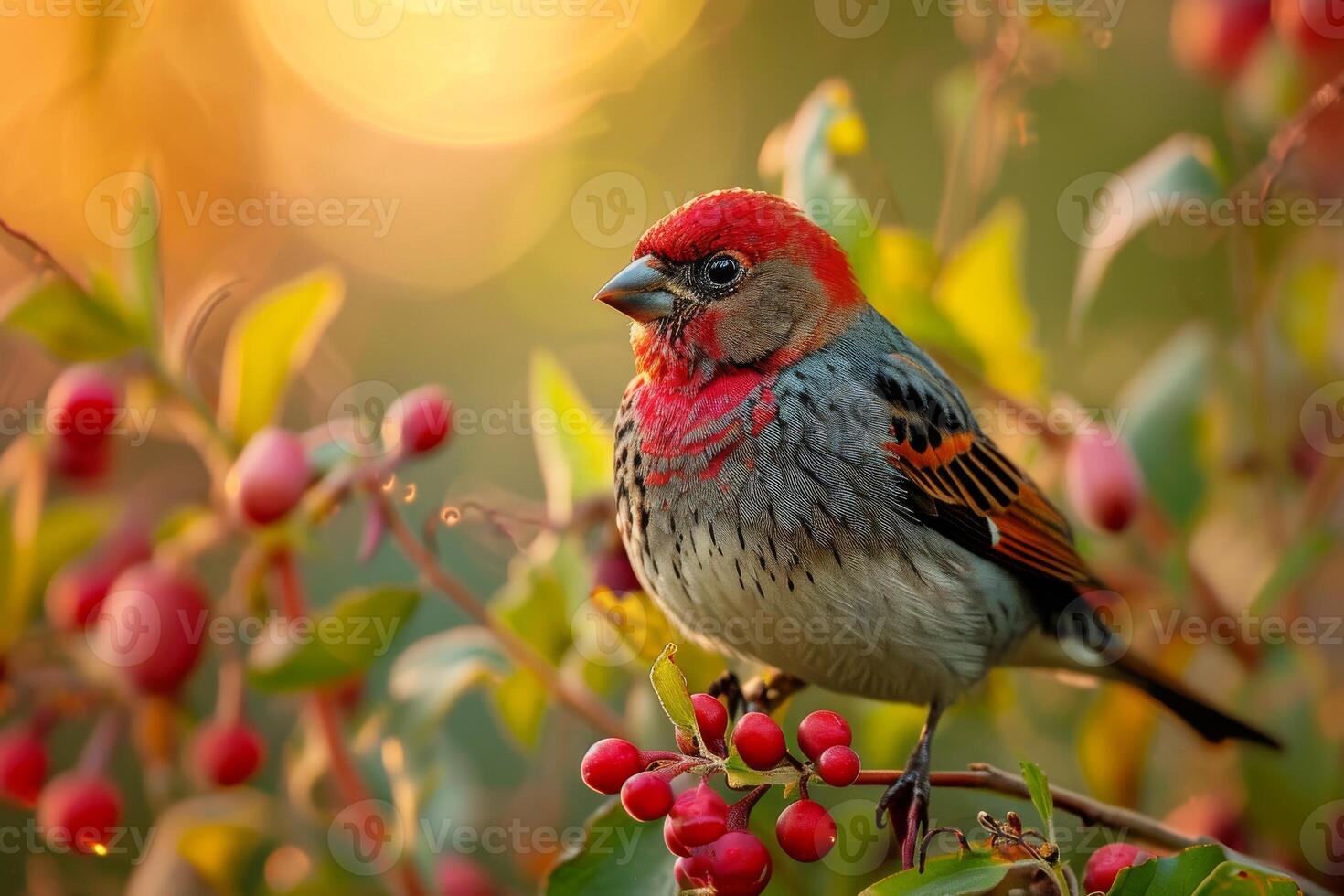 Red headed Finch standing in the natural habitat photo