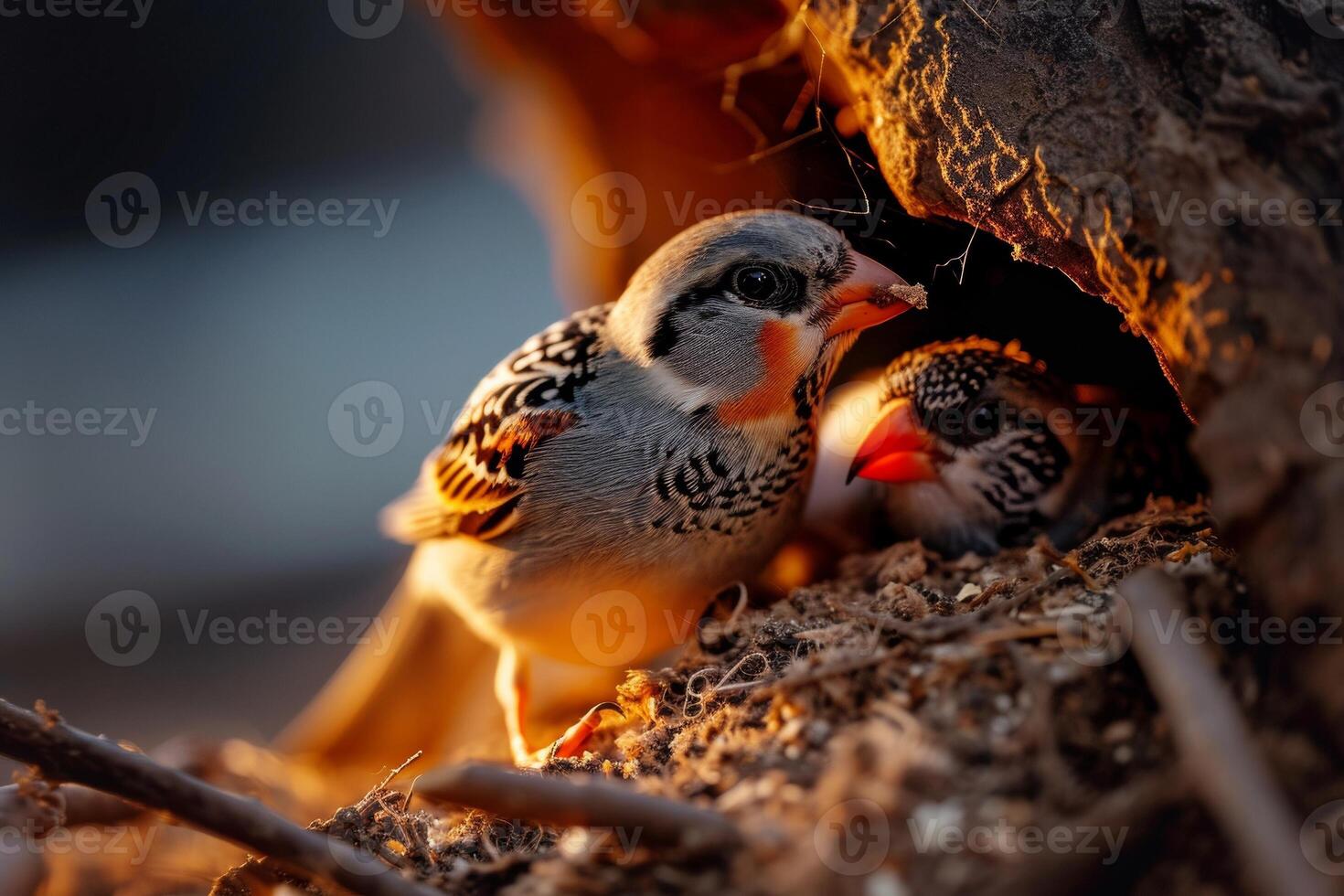 Zebra finch bird feeding in the natural habitat photo