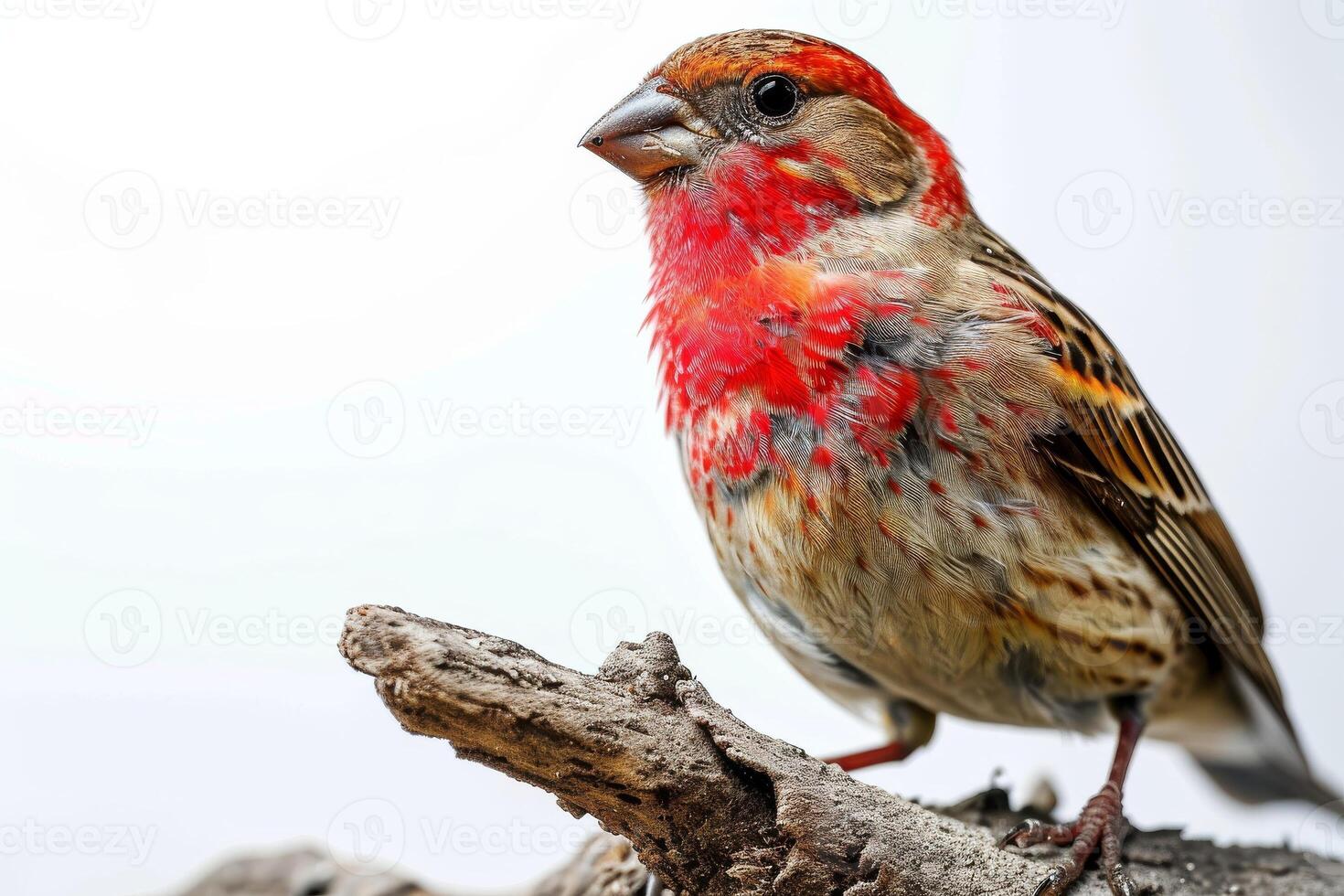 Finch bird standing on the rooted in studio isolated on white background photo