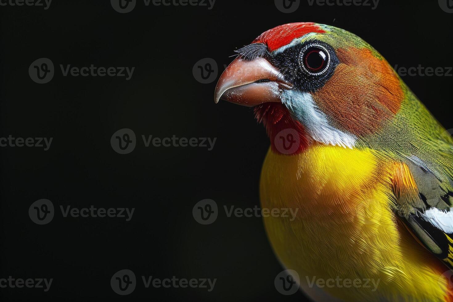 Lady Gouldian Finch in studio isolated on black background photo