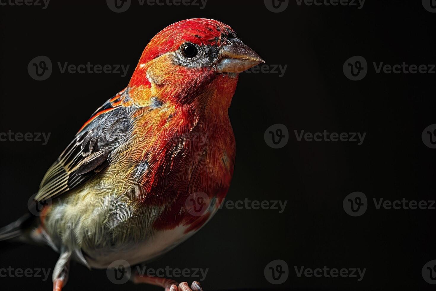 Red headed Finch in studio isolated on black background photo