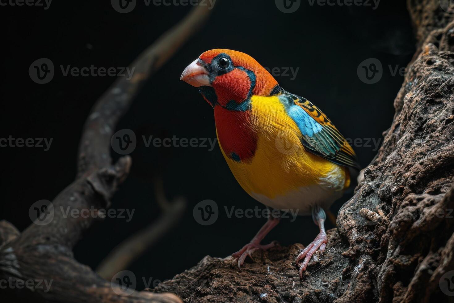 Gouldian Finch on the rooted in natural habitat photo