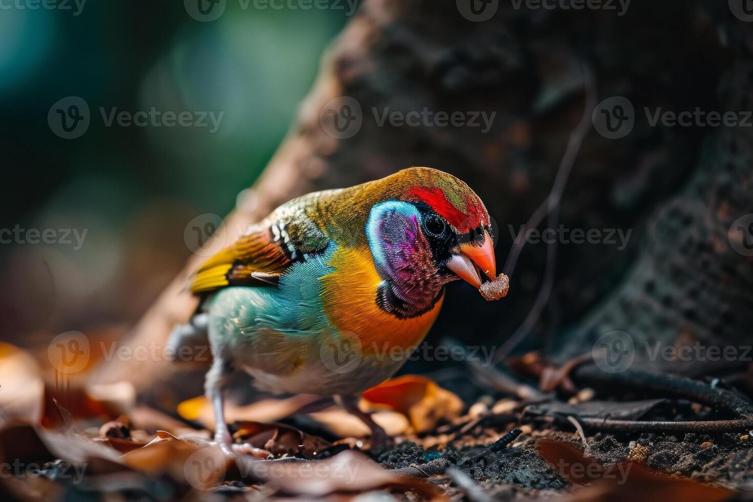 Gouldian Finch bird eating in the natural habitat photo