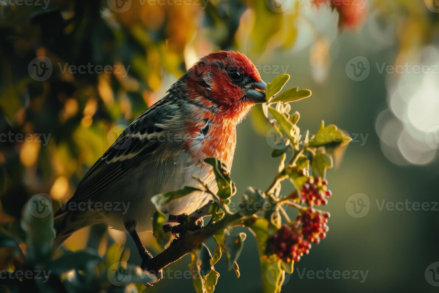 Red headed Finch bird in the natural habitat photo