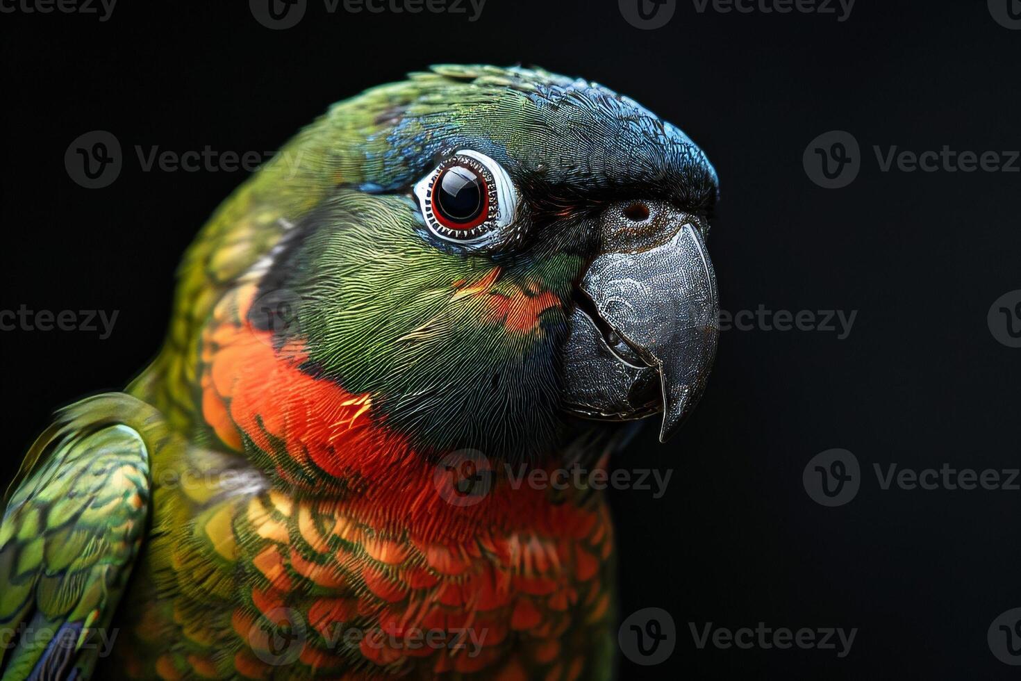 Blue faced Parrot Finch bird in studio isolated on black background photo