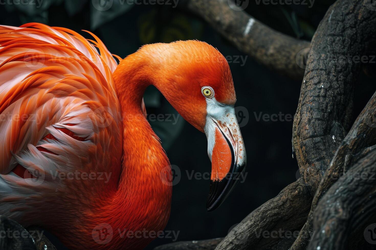 Caribbean flamingo on the rooted in the natural habitat photo