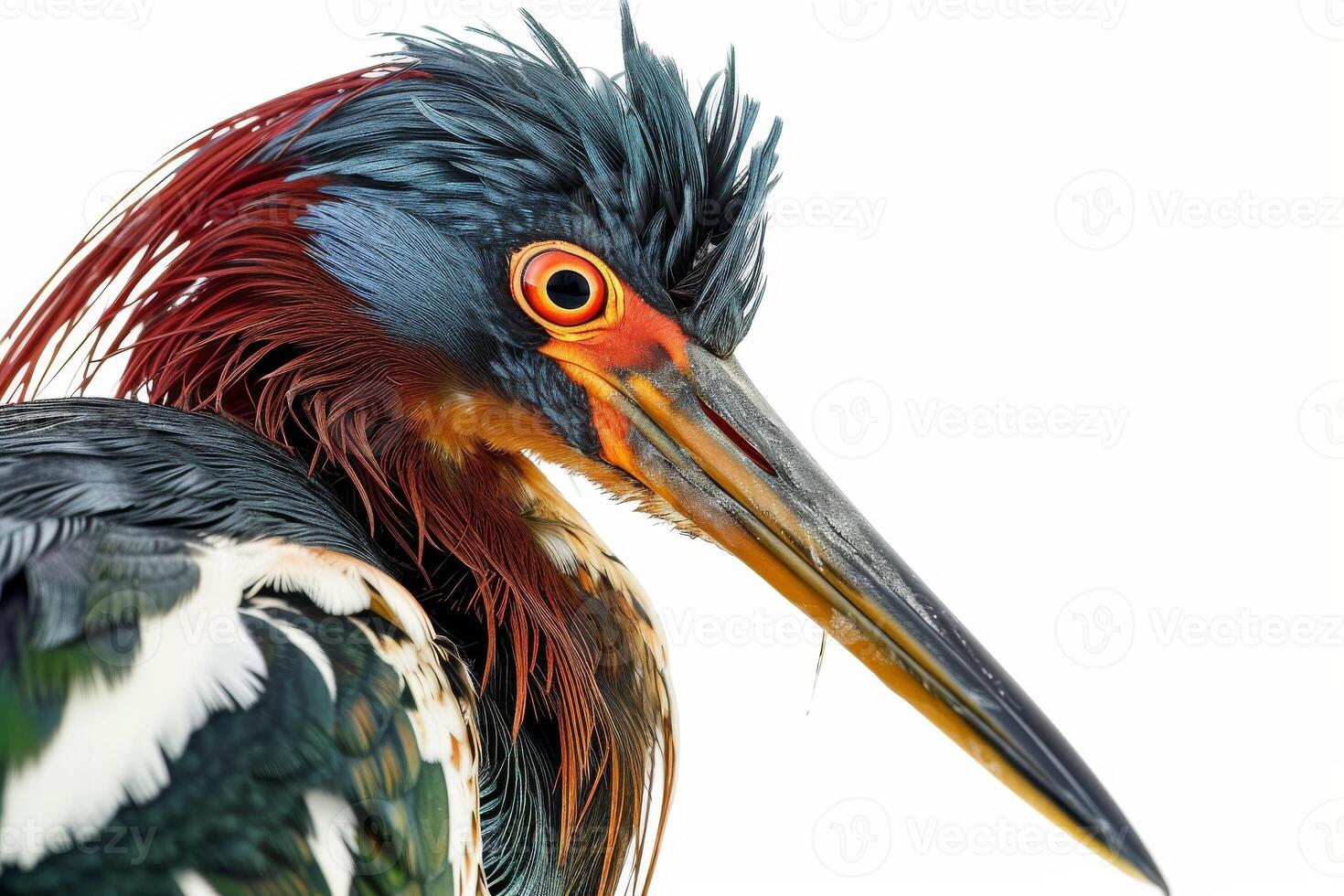 Tricolored Heron bird in studio isolated on white background photo
