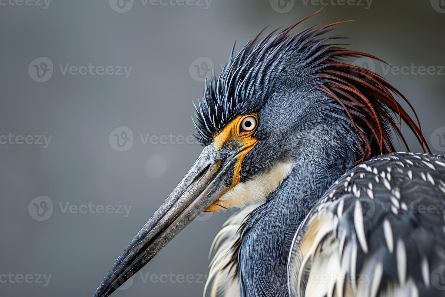 Tricolored Heron bird in studio isolated on black background photo