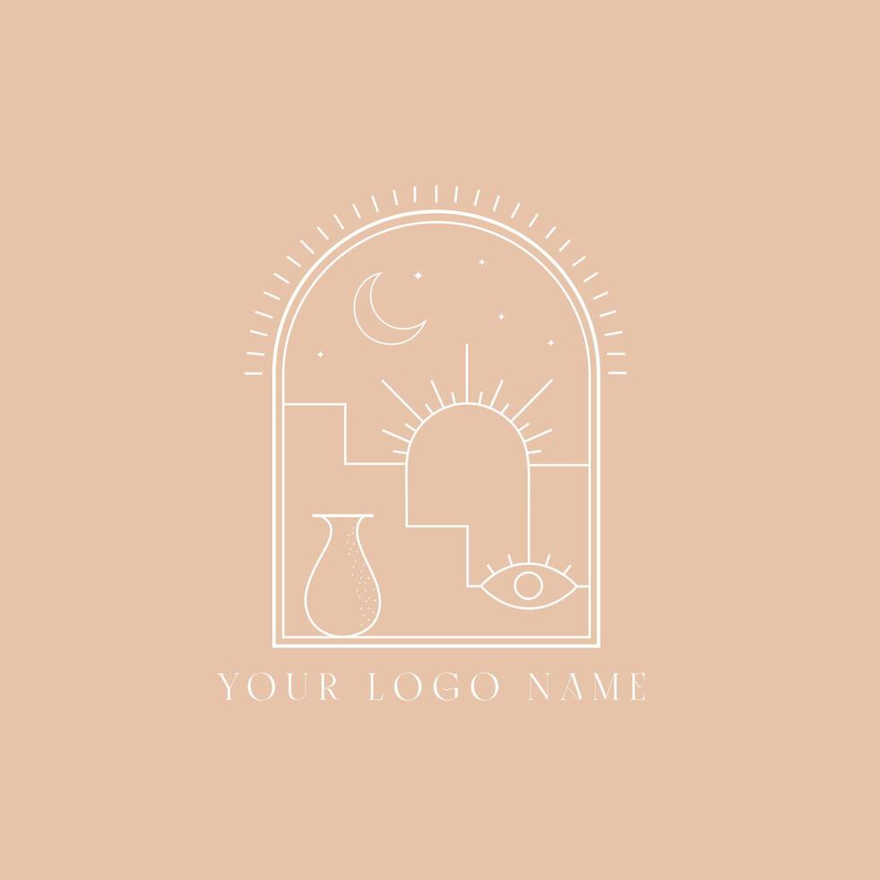 Moon and mountain Hand drawn logo vector
