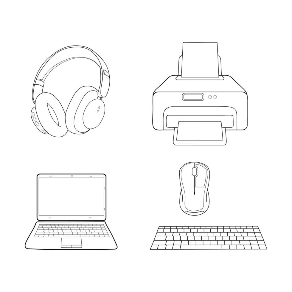 Electronic hand drawn line art set . vector