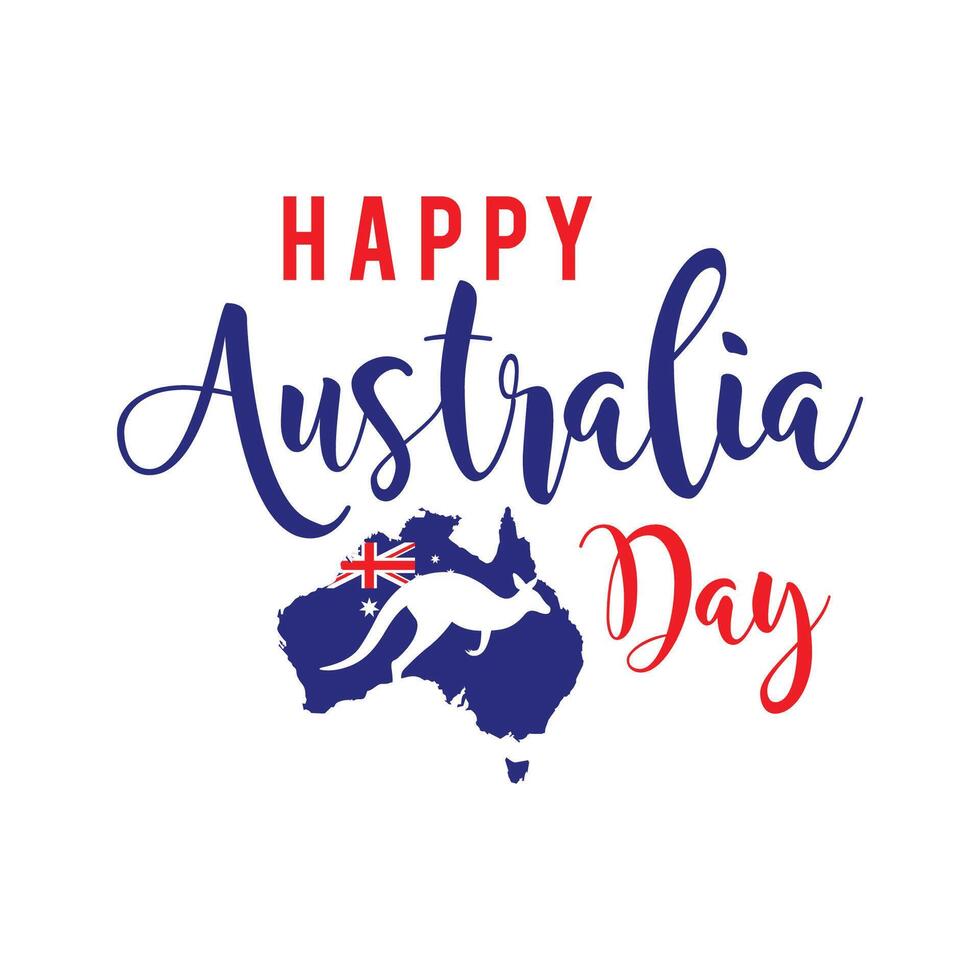 Happy Australia day lettering. Map of Australia with flag. illustration vector