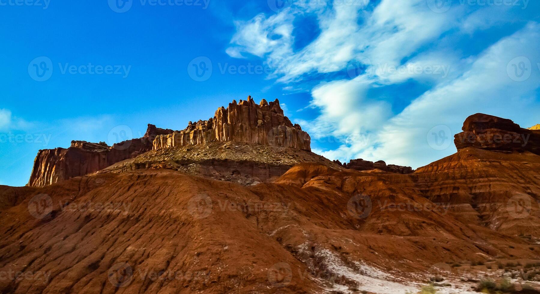 Layered geological formations of red rocks in Canyonlands National Park is in Utah near Moab. photo