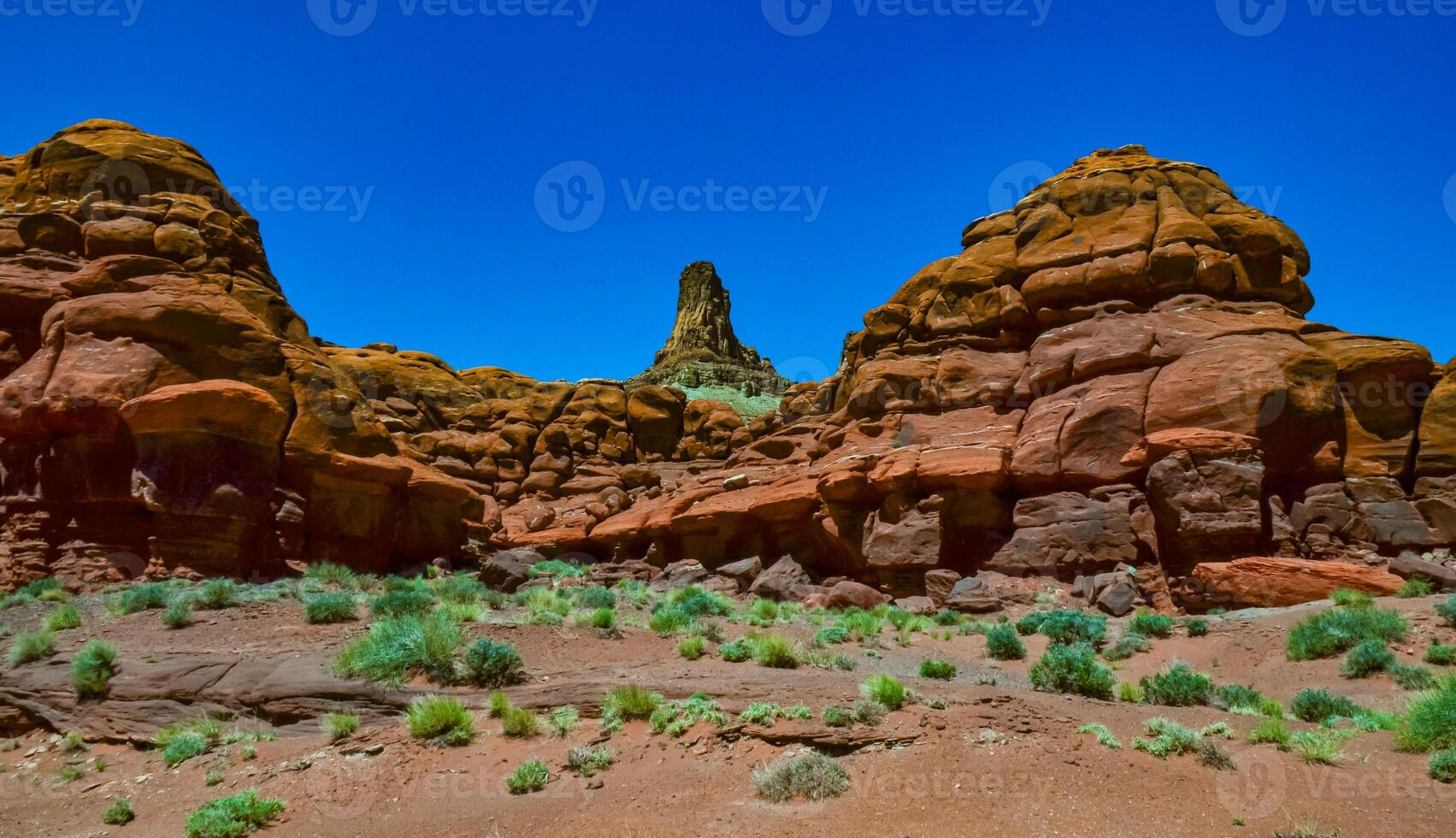 Layered geological formations of red rocks in Canyonlands National Park is in Utah near Moab. photo