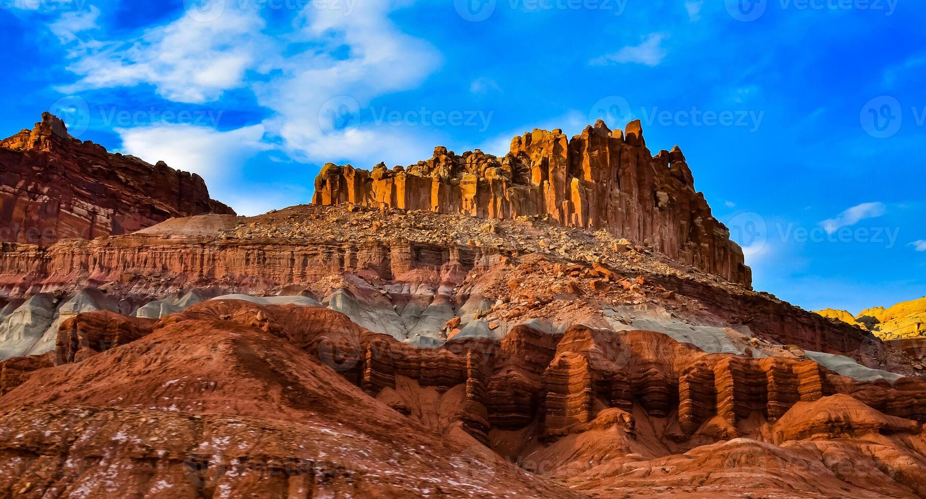 Layered geological formations of red rocks in Canyonlands National Park is in Utah near Moab. photo