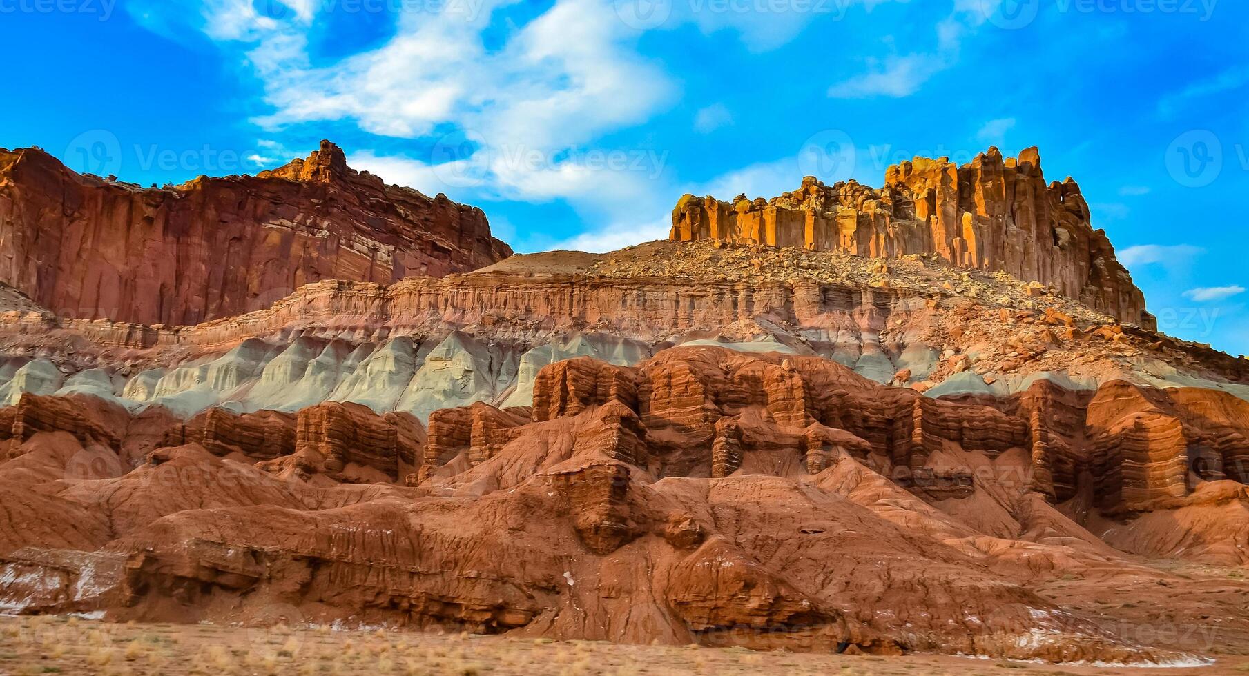 Layered geological formations of red rocks in Canyonlands National Park is in Utah near Moab. photo