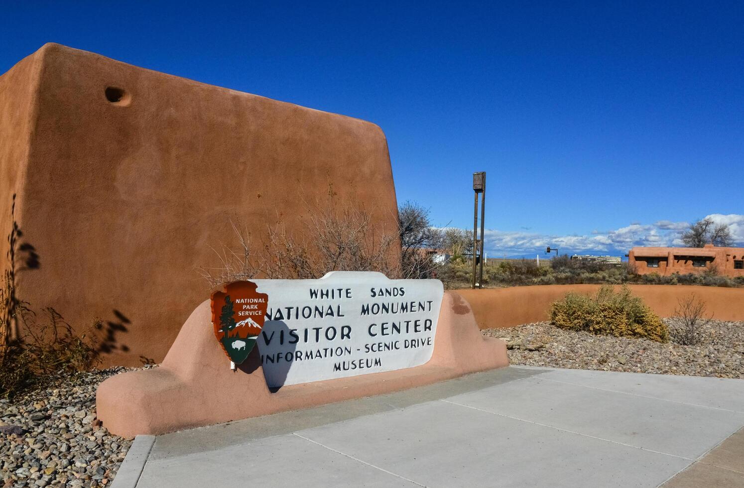 USA, NEW MEXICO - NOVEMBER 23, 2019 Park nameplate White Sands National Monument, New Mexico, USA photo