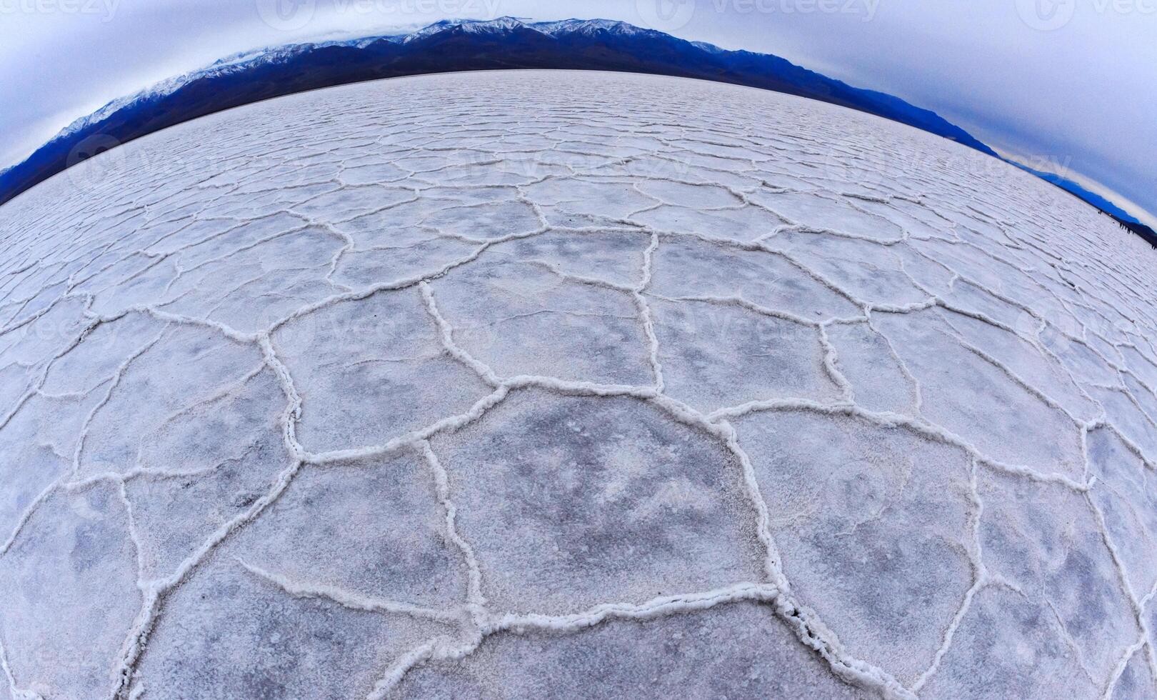 Death Valley National Park, Smooth salt valley with cracked and swollen salt, dead salt landscape, Photo with Fisheye lens
