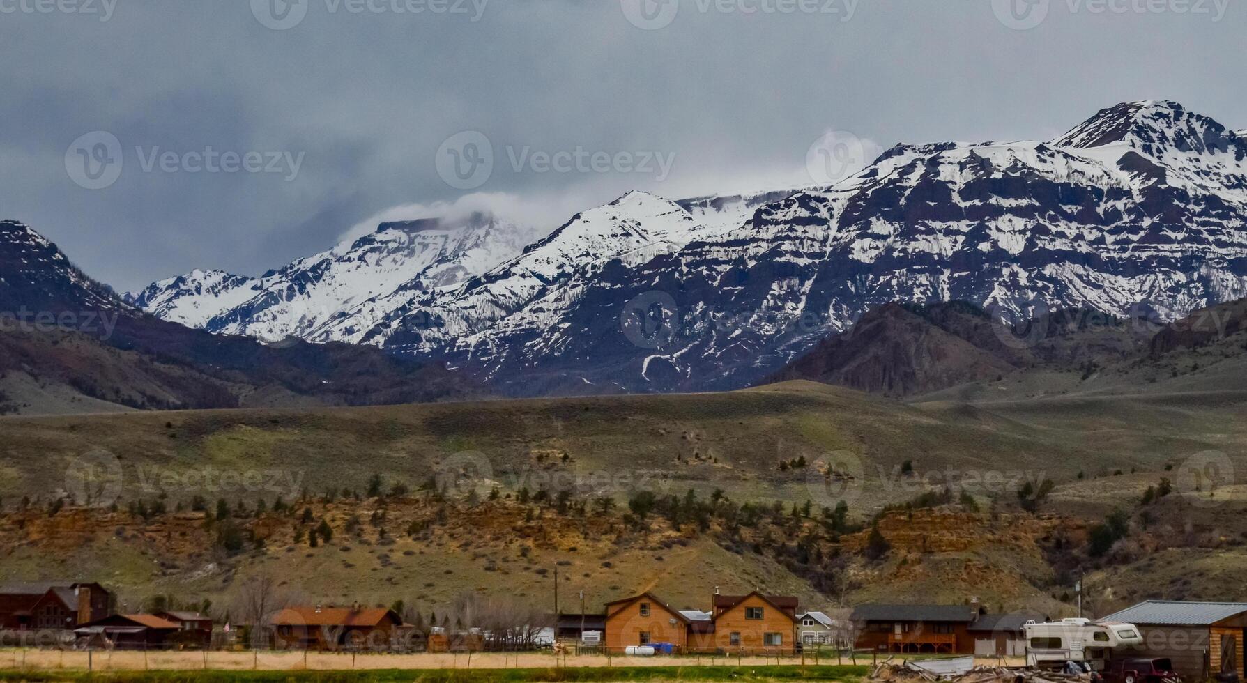 Mountain landscape, snow in the mountains in spring in Montana, USA photo