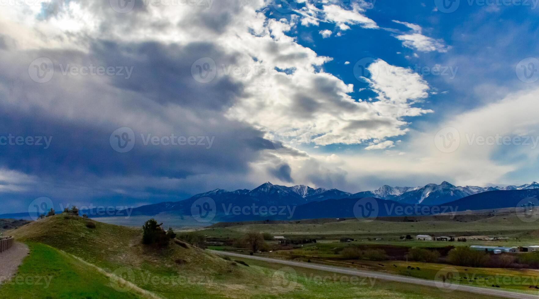 Mountain landscape, snow in the mountains in spring in Montana, USA photo
