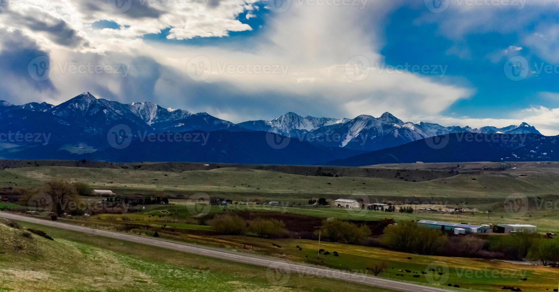 Mountain landscape, snow in the mountains in spring in Montana photo