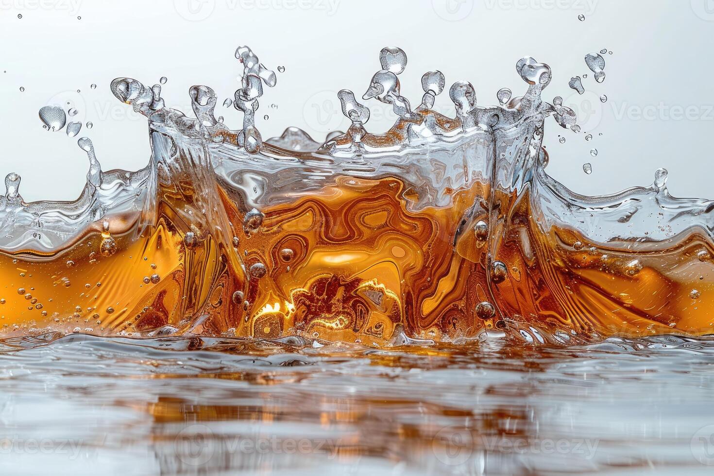 Abstract Splash of Amber Liquid with Bubbles photo