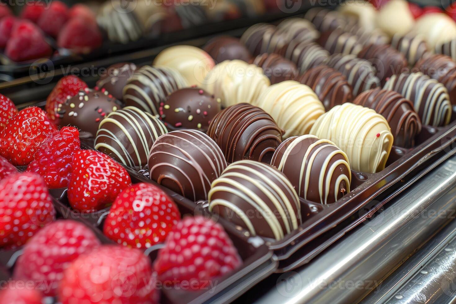 Chocolate Covered Strawberries and Truffles Displayed in a Store photo