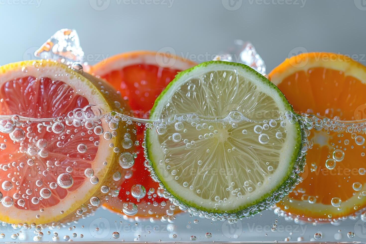 Citrus Fruit Slices Submerged in Sparkling Water photo