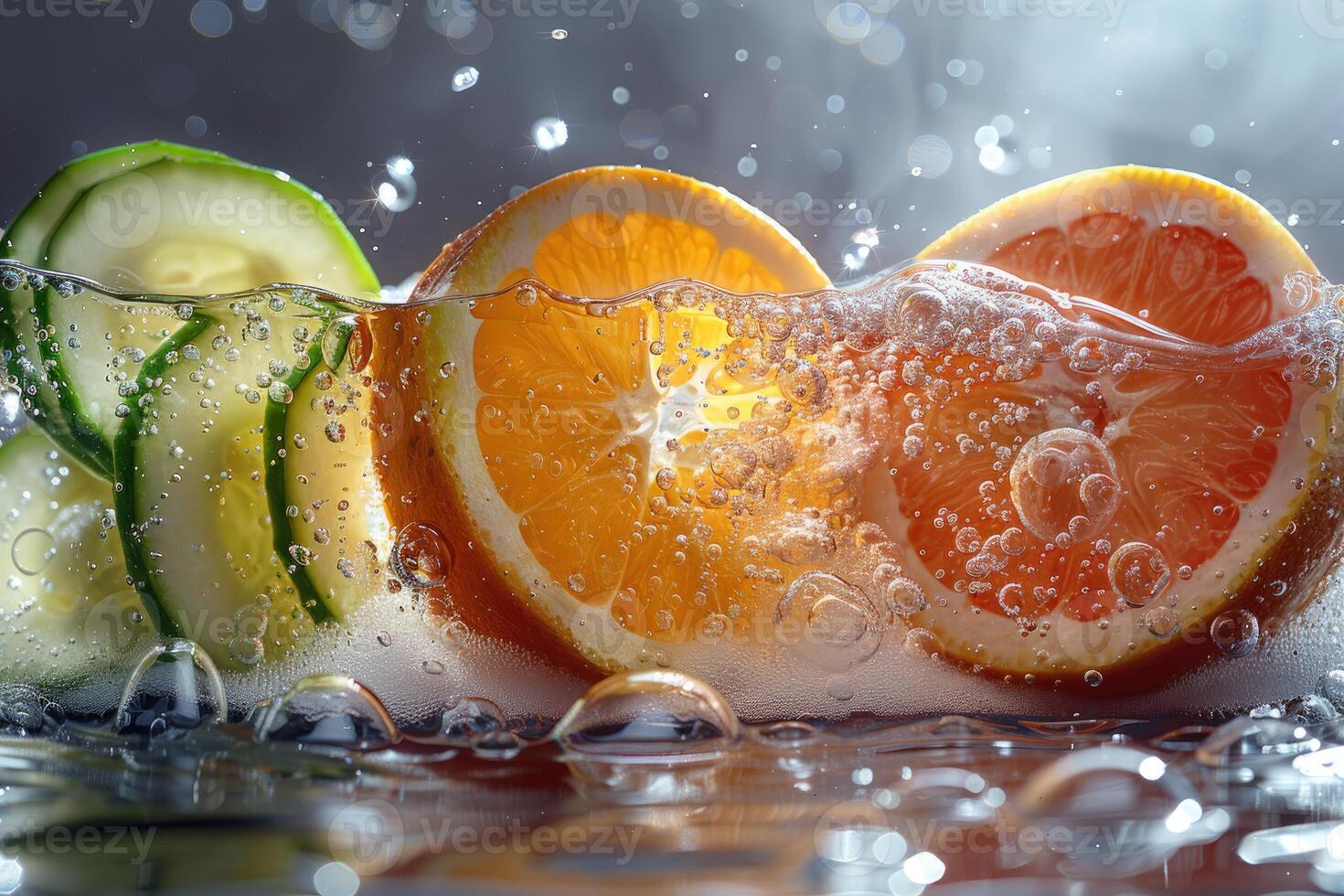 Citrus and Cucumber Slices Submerged in Sparkling Water photo