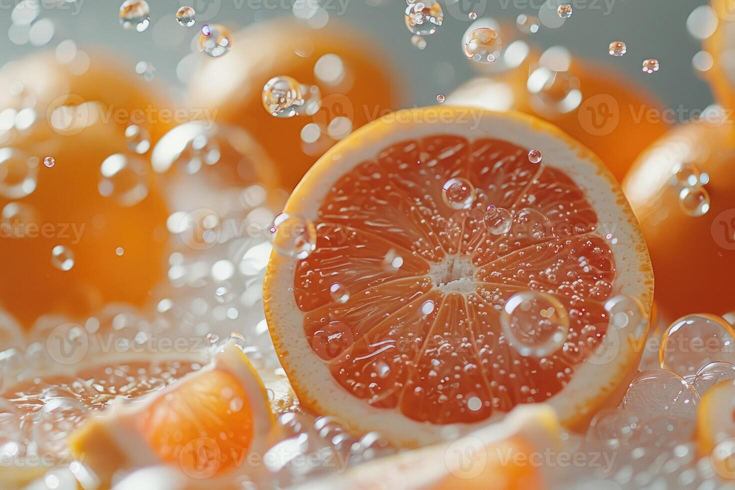 Close-up of a Sliced Grapefruit with Water Droplets photo