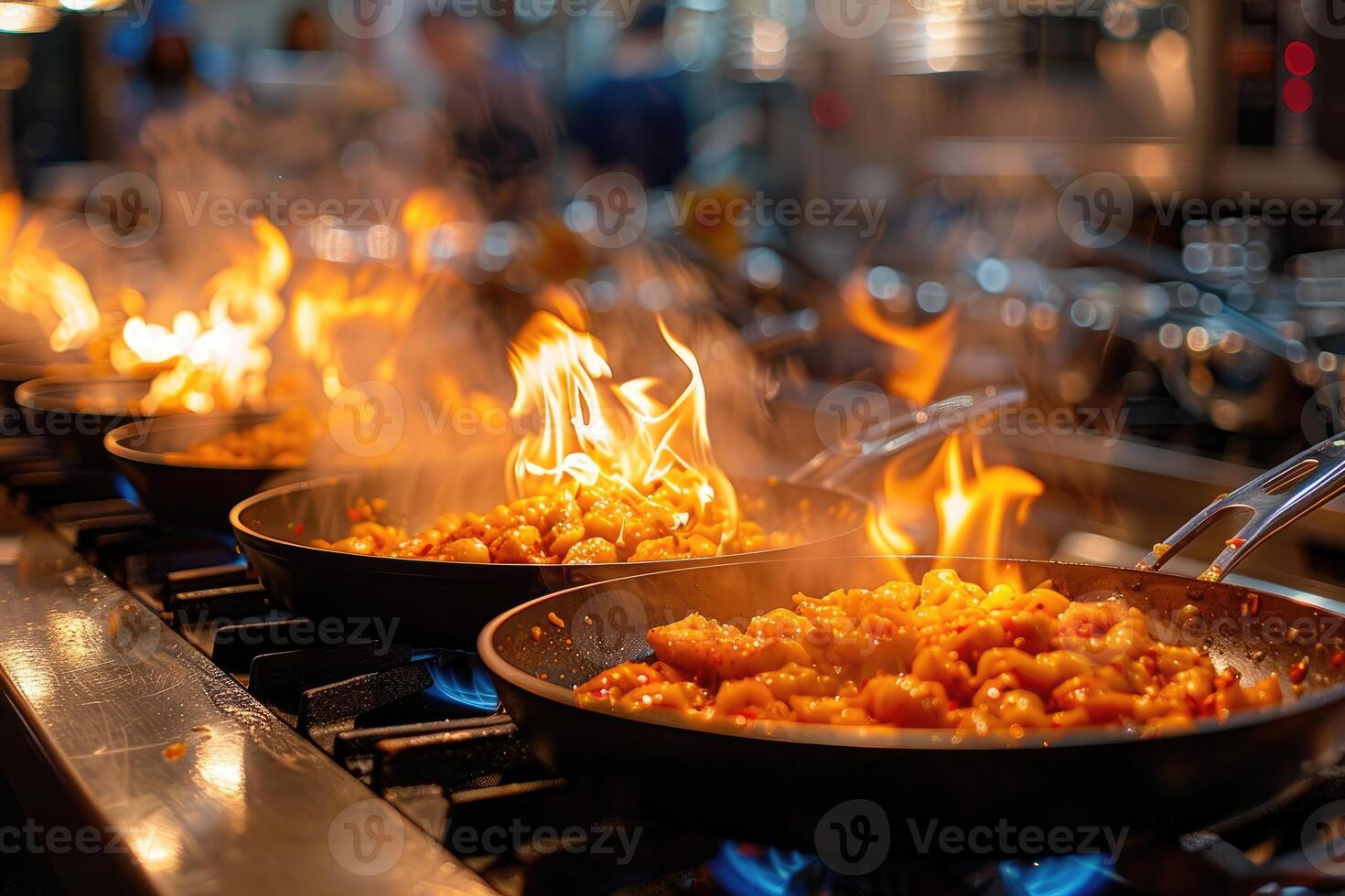 Flambed Food Cooking on a Stove top with Flames photo