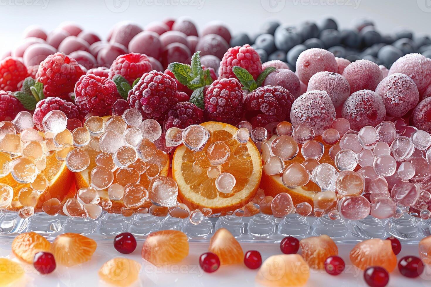 Frozen Berries and Citrus Slices with Water Beads photo
